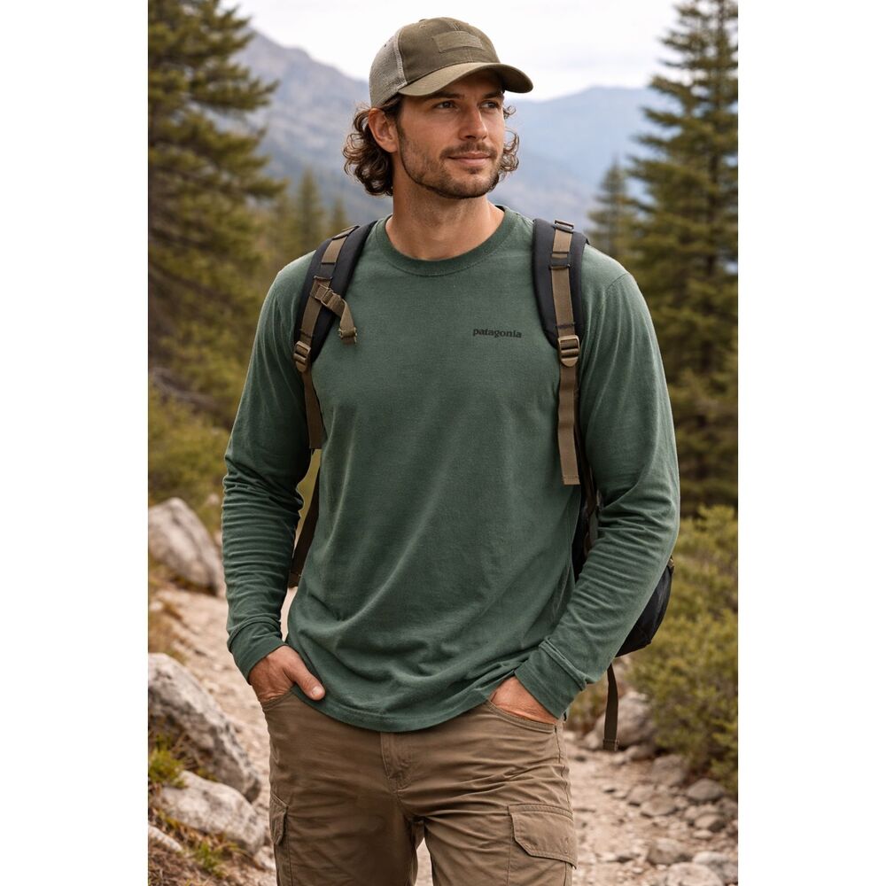 Patagonia Green Long Sleeve Mountains Fishing Pullover Shirt Top Mens Size XL